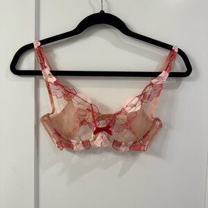 Agent Provocateur Red and Cream Floral Lace Bra